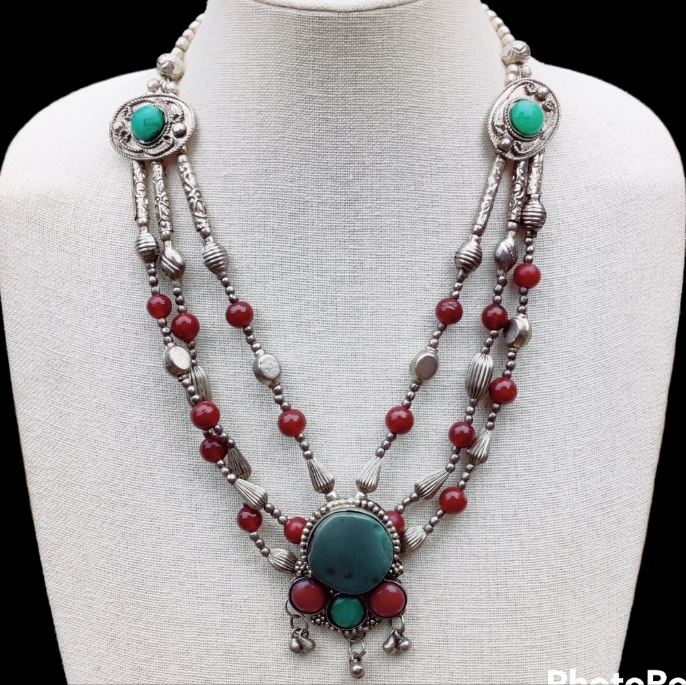 Vintage gypsy tribal ethnic stone necklace